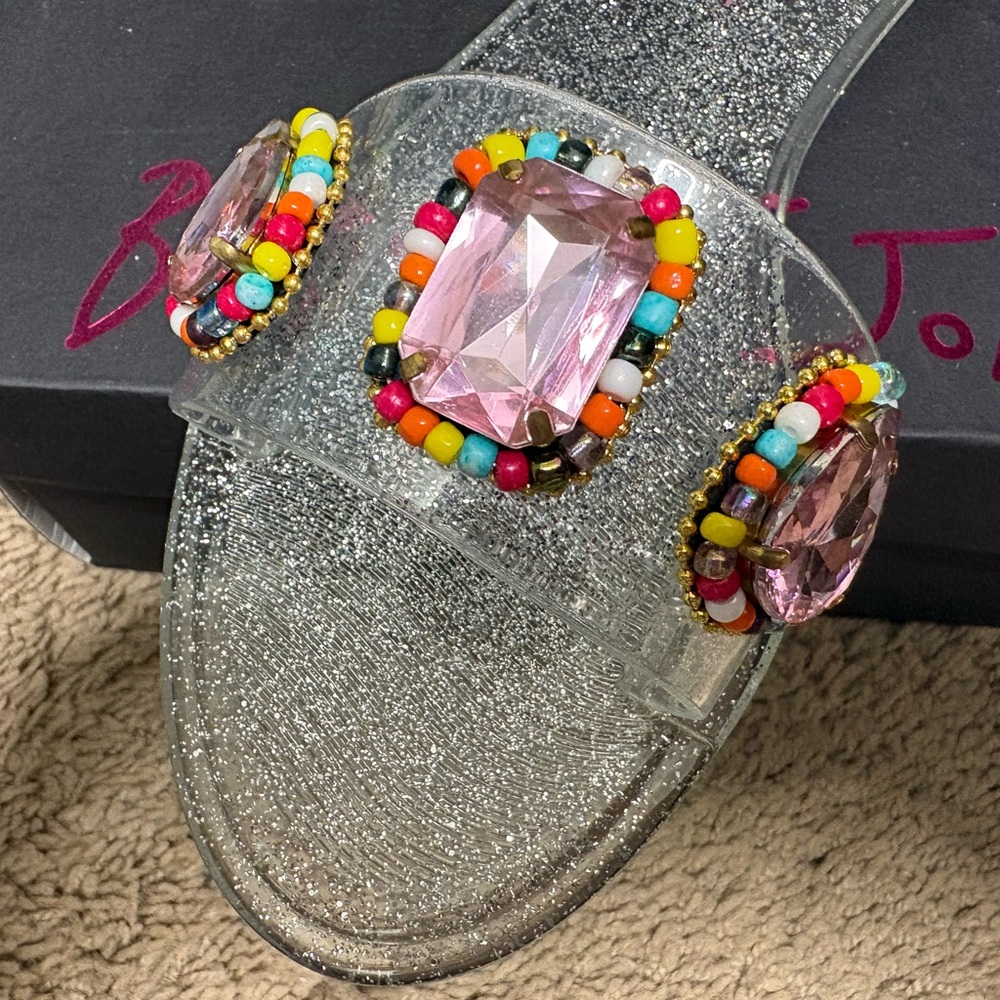 Betsey Johnson Jelly Sandals with Pink Gemstones and Glitter
